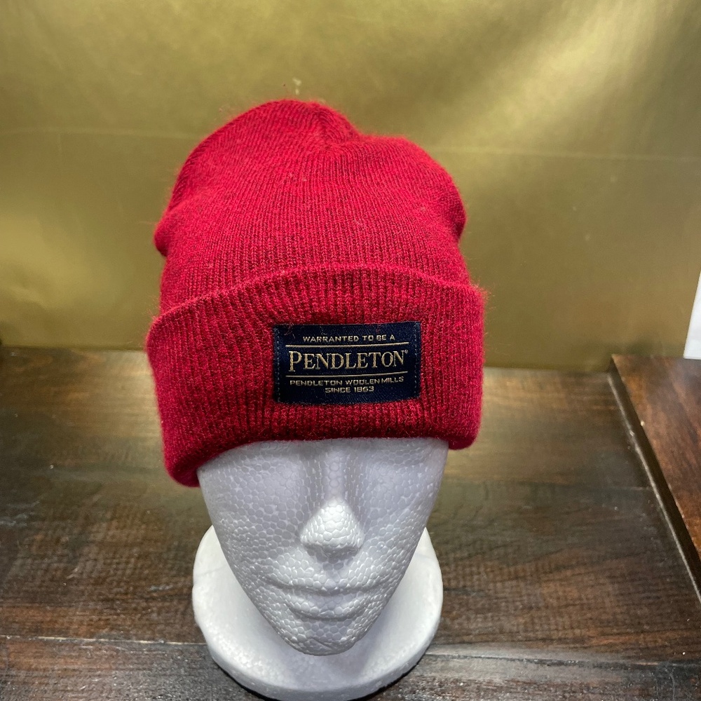 Pendleton Woolen Mills Stretchy Ribbed Acrylic‎ Knit Beanie Hat Made In USA